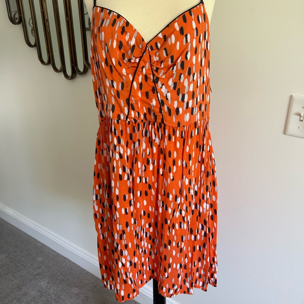NWT Xhilaration Orange White Navy Gray Dress Sundress Polka Dots Smock Back XXL